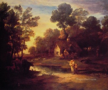 Thomas Gainsborough Painting - Wooded Landscape with Cattle by a Pool and a Cottage Thomas Gainsborough